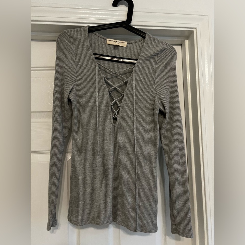 Urban Outfitters Project Social Lace-Up V-Neck Top